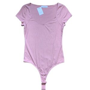 NWT NORDSTROM Elodie Ribbed Bodysuit With Cap Sleeves Rose Pink Size Medium